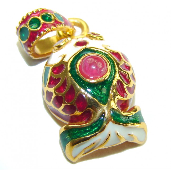 Cute Fish Natural Ruby Enamel 14K Gold over .925 Sterling Silver Pendant
