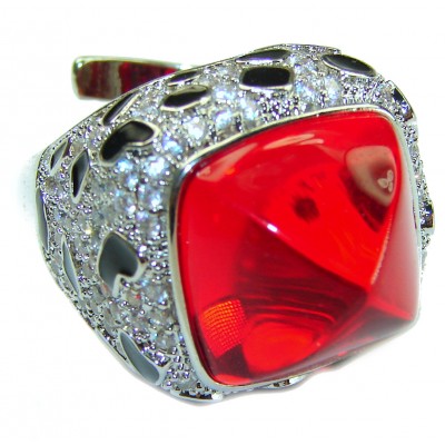 Red Passion incredible Topaz .925 Sterling Silver handmade Large Ring s. 6