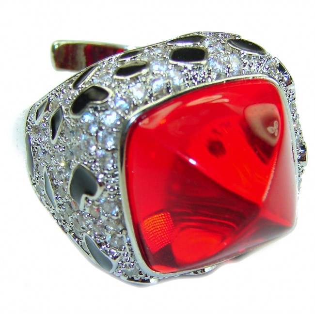 Red Passion incredible Topaz .925 Sterling Silver handmade Large Ring s. 6