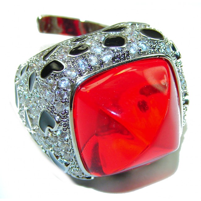 Red Passion incredible Topaz .925 Sterling Silver handmade Large Ring s. 6