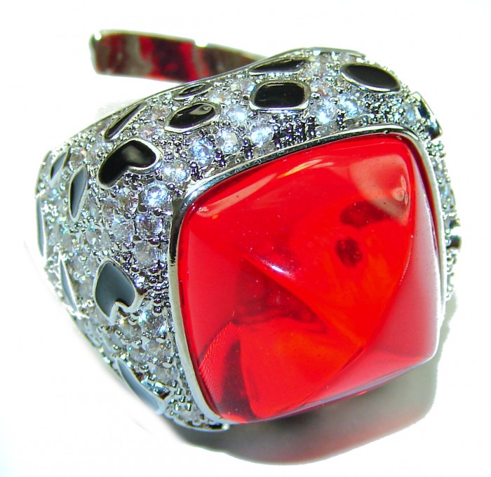 Red Passion incredible Topaz .925 Sterling Silver handmade Large Ring s. 6
