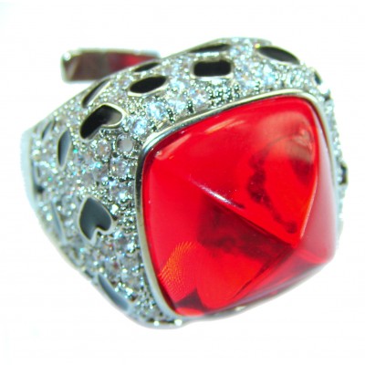 Red Passion incredible Topaz .925 Sterling Silver handmade Large Ring s. 6