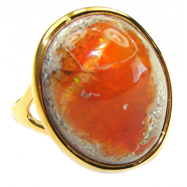 Natural Mexican Fire Opal 14K Gold over .925 Sterling Silver handmade ring size 8 3/4