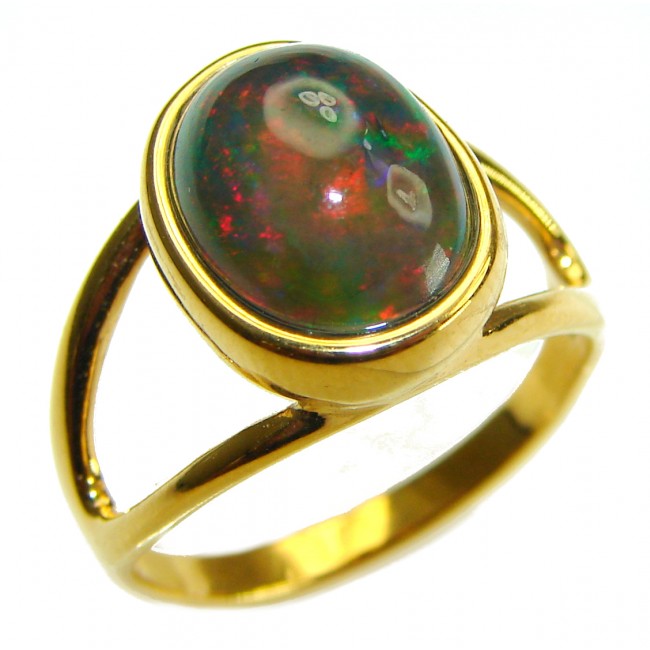 A Cosmic Power Genuine 6.5 carat Black Opal 18K Gold over .925 Sterling Silver handmade Ring size 7