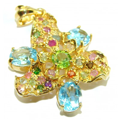 A Wild Hydrangea Swiss Blue Topaz 14K Gold over .925 Sterling Silver handcrafted pendant