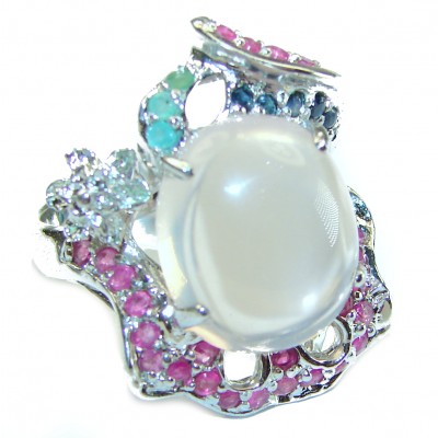 Oversized Authentic Brazilian Rose Quartz .925 Sterling Silver incredible Ring size 8 3/4