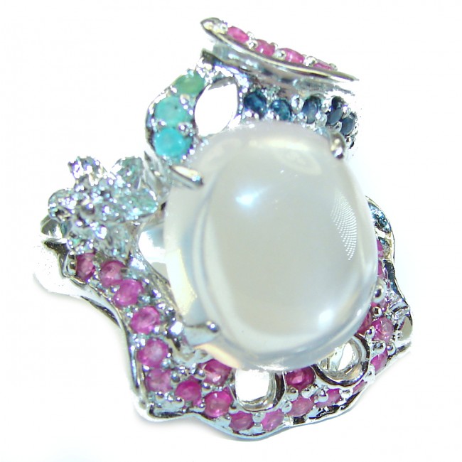 Oversized Authentic Brazilian Rose Quartz .925 Sterling Silver incredible Ring size 8 3/4