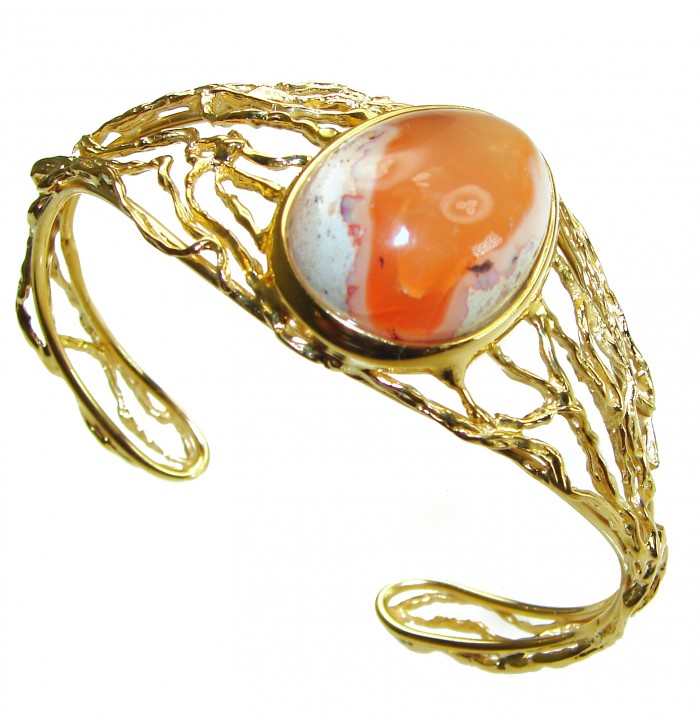 Sahara Desert Sunset Mexican Opal handmade 14K Gold over .925 Sterling Silver Bracelet / Cuff