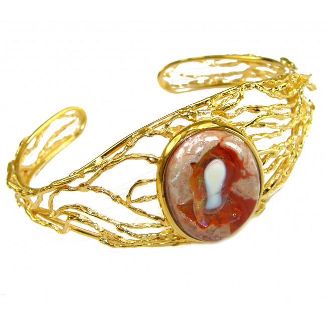 Authentic Mexican Opal handmade 14K Gold over .925 Sterling Silver Bracelet / Cuff