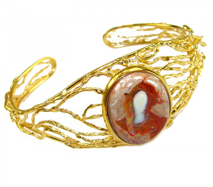 Authentic Mexican Opal handmade 14K Gold over .925 Sterling Silver Bracelet / Cuff
