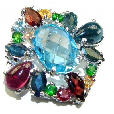 Vintage Design Swiss Blue Topaz .925 Sterling Silver handcrafted Pendant & Brooch