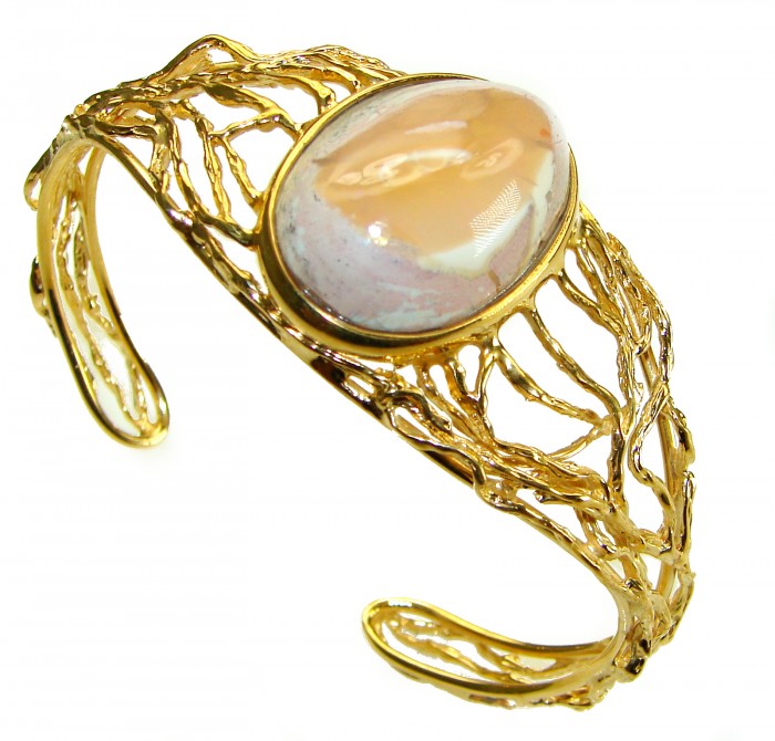 Authentic Mexican Opal handmade 14K Gold over .925 Sterling Silver Bracelet / Cuff