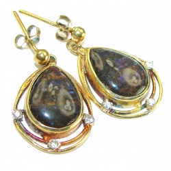 Sublime Aura Canadian Fire Ammolite 14K Rose Gold over .925 Sterling Silver handmade earrings