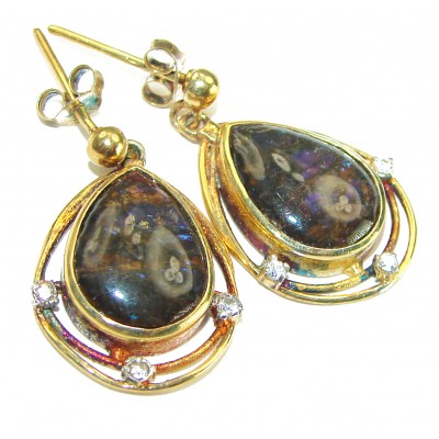 Sublime Aura Canadian Fire Ammolite 14K Rose Gold over .925 Sterling Silver handmade earrings