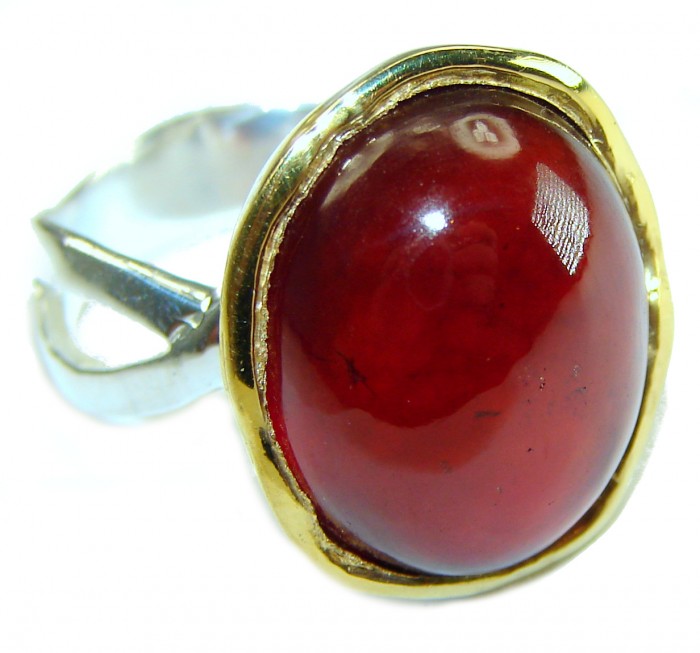 Blooming Red Authentic Hessonite Garnet .925 Sterling Silver handcrafted Ring size 8