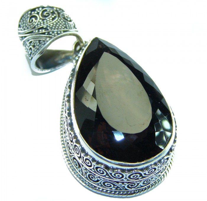 Luxurious 55.9 carat Fancy Smoky Topaz .925 Sterling Silver handmade Pendant