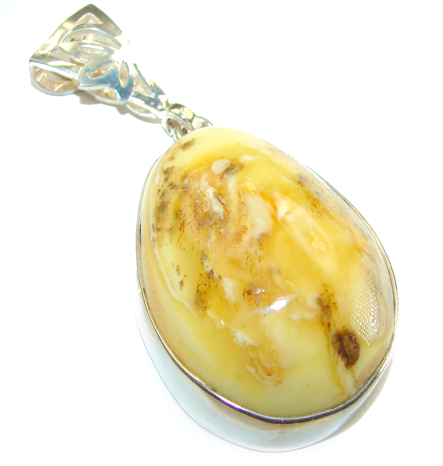 Large Butterscotch Baltic Amber .925 Sterling Silver handmade Pendant