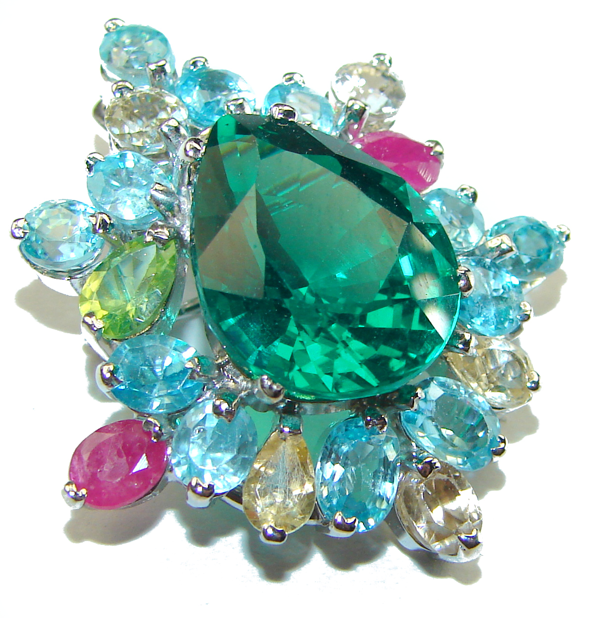 Green Charm natural Topaz .925 Sterling Silver handmade Pendant - Brooch