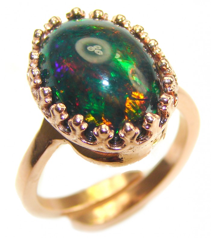 A Milky Way Genuine 15.9 carat Black Opal 18K Gold over .925 Sterling Silver handmade Ring size 8