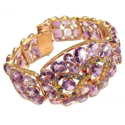 Regal Allure authentic African Amethyst 18K Gold over .925 Sterling Silver handcrafted LARGE Statement Bracelet