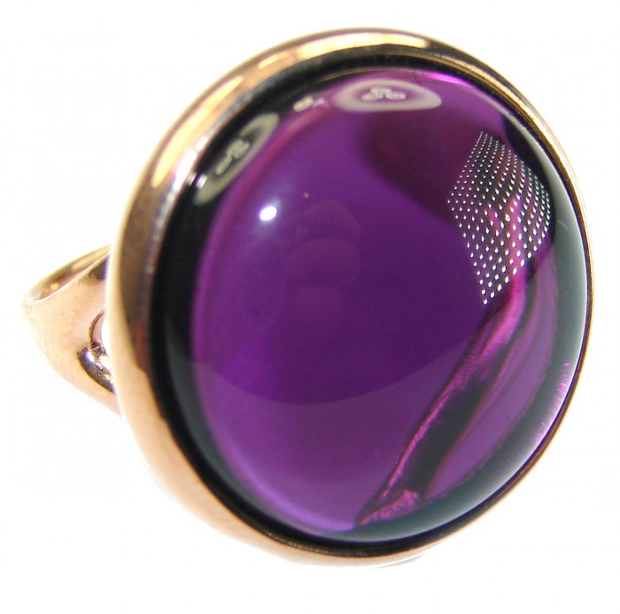 Purple Full Moon Amethyst 14K Gold over .925 Sterling Silver Handcrafted Large Ring size 5 3/4