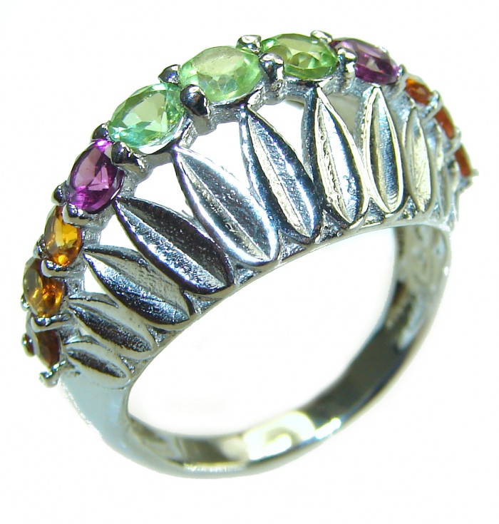 Vintage Design Genuine MultiGems .925 Sterling Silver handcrafted Ring size 8