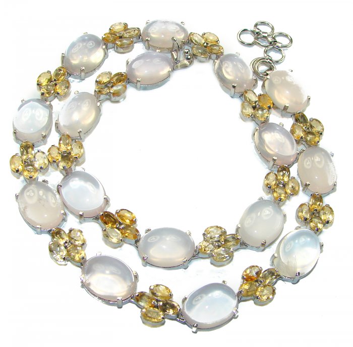 Outstanding Brazilian Rose Quartz .925 Sterling Silver handcrafted Statement necklace - video