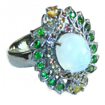 Vintage Style Rainbow Moonstone .925 Sterling Silver handmade Cocktail Ring s. 7 1/2