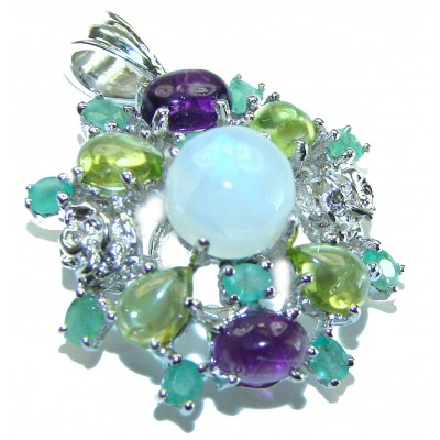 Genuine Rainbow Moonstone .925 Sterling Silver handcrafted pendant