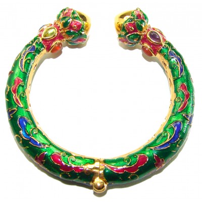 Truly Spectacular authentic Ruby Enamel 18K Gold over .925 Sterling Silver handmade bangle Bracelet