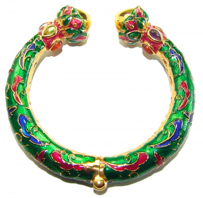 Truly Spectacular authentic Ruby Enamel 18K Gold over .925 Sterling Silver handmade bangle Bracelet - video