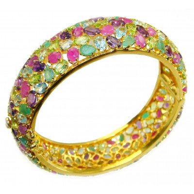Miabella Ruby Emerald Aquamarine 14K Gold over .925 Sterling Silver handmade bangle Bracelet