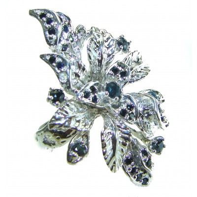 Floral design authentic Sapphire .925 Silver handcrafted Statement Ring s. 7 3/4