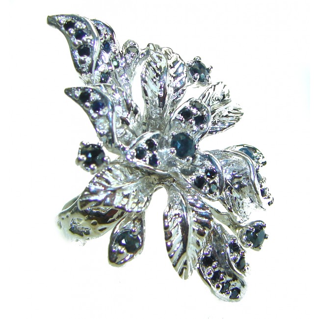 Floral design authentic Sapphire .925 Silver handcrafted Statement Ring s. 7 3/4