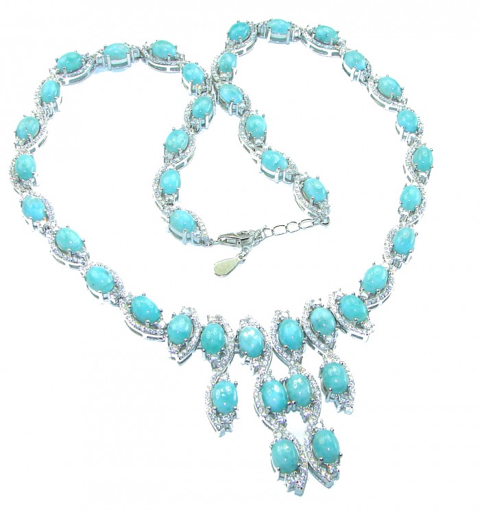 Caribbean Beauty Genuine Blue Larimar .925 Sterling Silver handmade Necklace