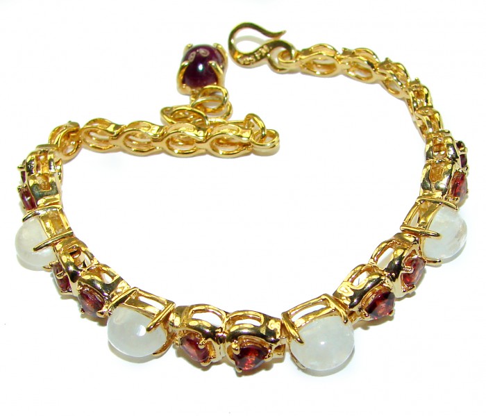 Genuine Rainbow Moonstone Ruby 14K Gold over .925 Sterling Silver handmade Bracelet
