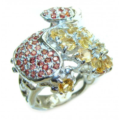 Luxurious emerald cut 14.2 carat Citrine .925 Sterling Silver handmade Ring s. 8 3/4