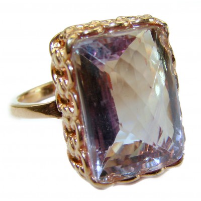 Blooming Orchid 17.5 carat Pink Amethyst 14K Gold over .925 Silver handcrafted Cocktail Ring s. 7 1/4