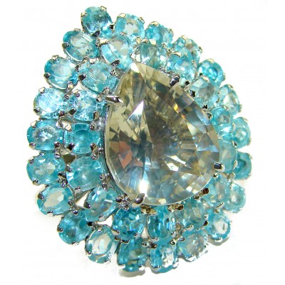 Snow Queen Huge Champagne Topaz .925 Sterling Silver handmade Statement Ring size 7 1/4