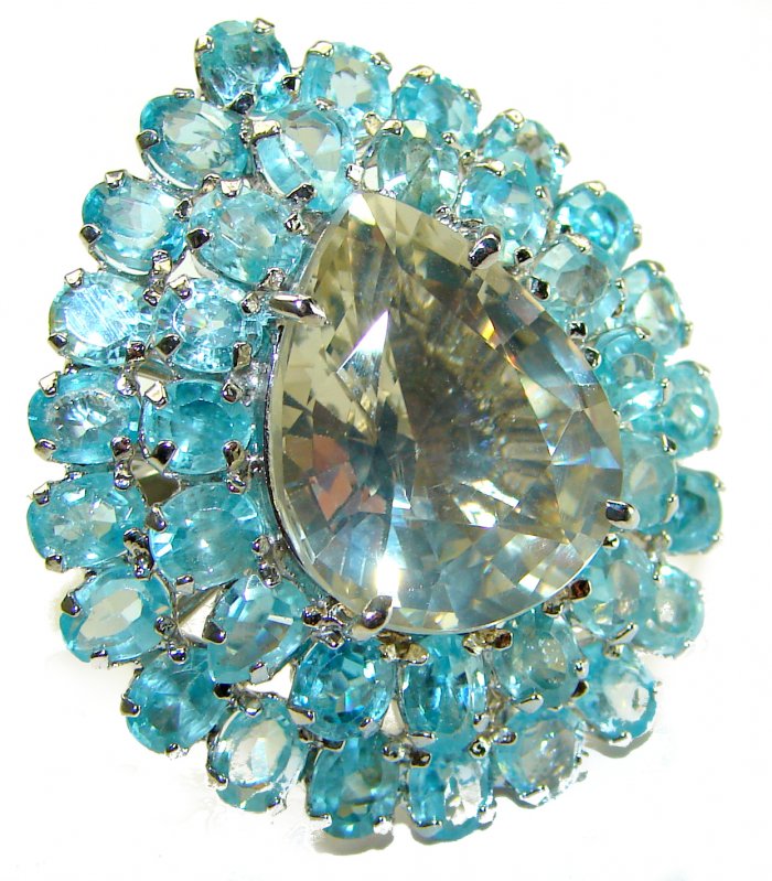 Snow Queen Huge Champagne Topaz .925 Sterling Silver handmade Statement Ring size 7 1/4 - video
