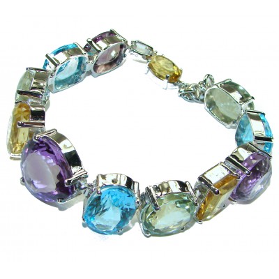 Festivity Swiss Blue Topaz .925 Sterling Silver handcrafted Statement Bracelet