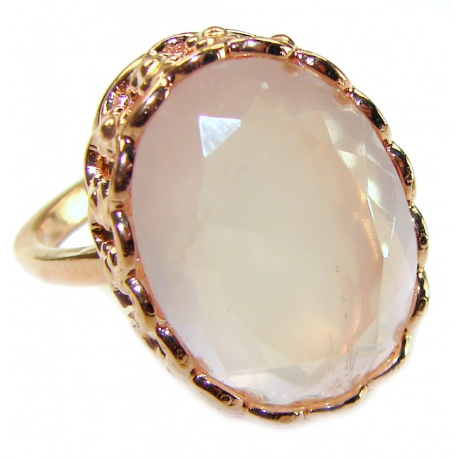 Oversized Authentic Brazilian Rose Quartz 14k Gold over .925 Sterling Silver incredible Ring size 8 1/4