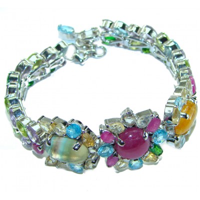 Elena Genuine Ruby multicolor Sapphire .925 Sterling Silver handmade Bracelet