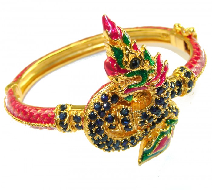 Truly Spectacular Dragon authentic 19.5 carat Ruby Enamel 14K Gold over .925 Sterling Silver handmade bangle Bracelet