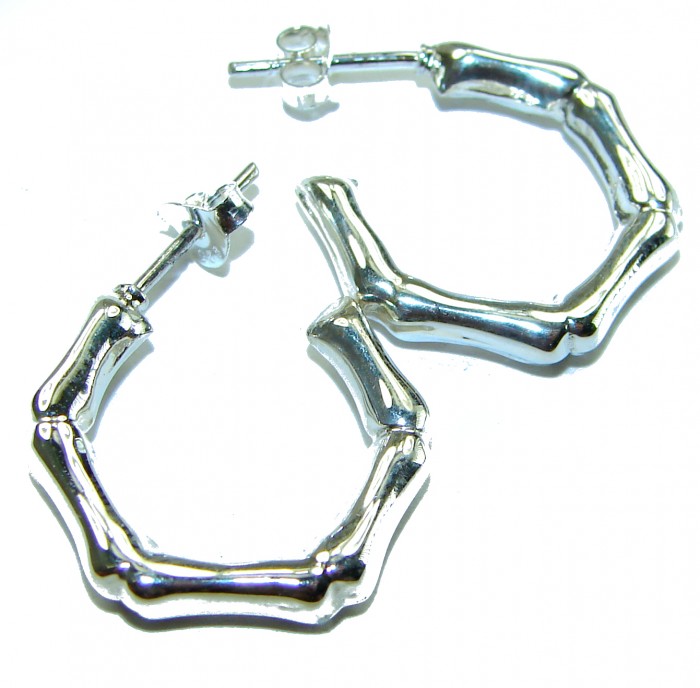 Bamboo Textured Hoop Italy made .925 Sterling Silver Earrings
