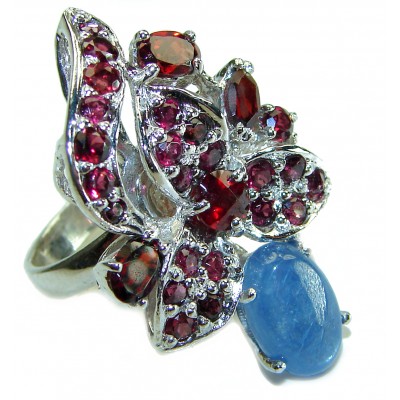 Floral design Best quality African Kyanite .925 Sterling Silver handcrafted Statement Ring size 7