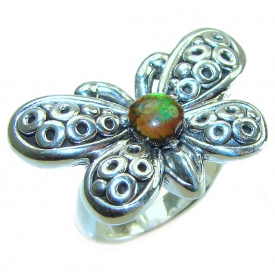 Outstanding Butterfly Genuine Canadian Ammolite .925 Sterling Silver handmade ring size 8