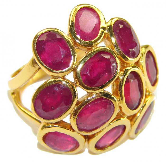 The Crimson Flame 33.5 CARAT Ruby 24K Gold over .925 Sterling Silver handcrafted Ring Statement Ring s. 7 3/4