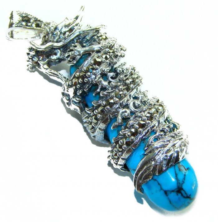 Wild Dragon Turquoise Marcasite .925 Sterling Silver handmade Pendant