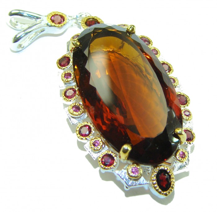 Luxurious 58.5 carat Fancy Smoky Topaz 14K Gold over .925 Sterling Silver handmade Large Pendant